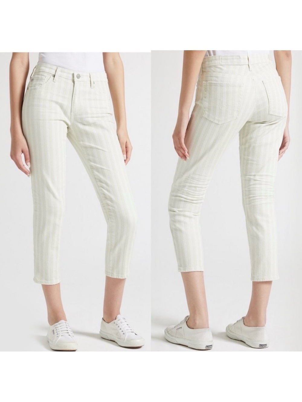 AG Adriano Goldschmied The Prima Cigarette Crop Jean: Coastal Stripe Ivory White
